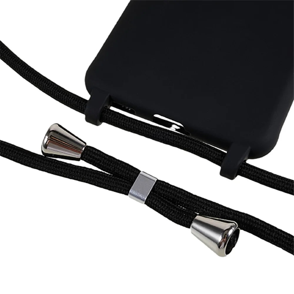 For Samsung Galaxy S21 FE 5G Shockproof Back Cover Flexible TPU Phone Case with Lanyard - Black - 4