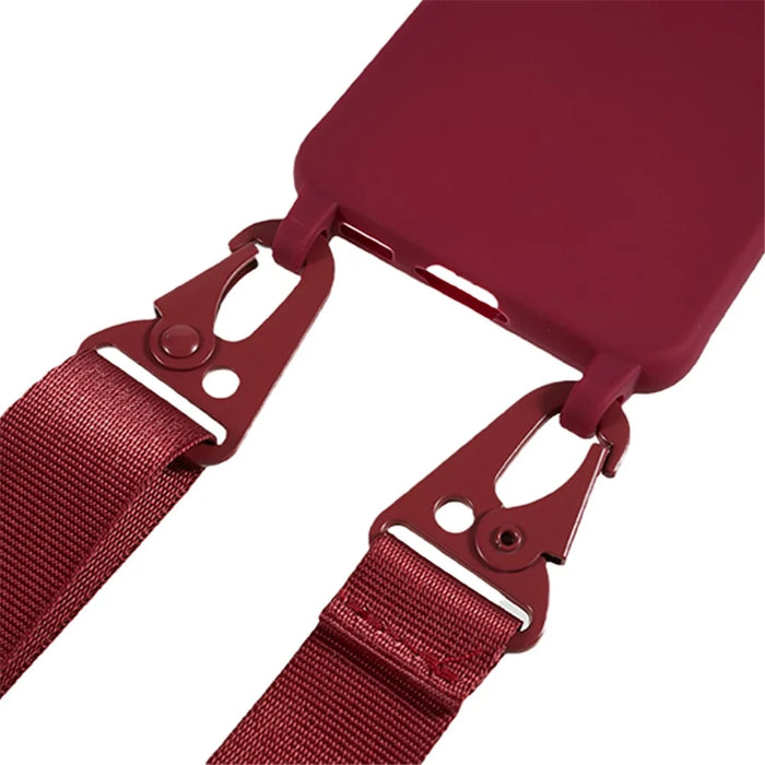 For Samsung Galaxy S23 Matte Soft TPU Case Anti-drop Phone Cover with Wide Lanyard - Wine Red - 3