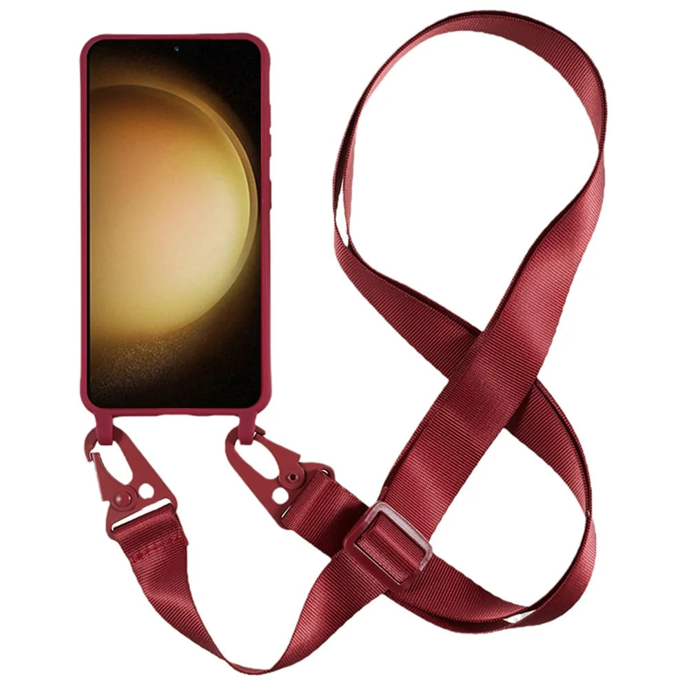 For Samsung Galaxy S23+ Soft TPU Phone Case Matte Finish Smartphone Cover with Wide Lanyard - Wine Red - 2