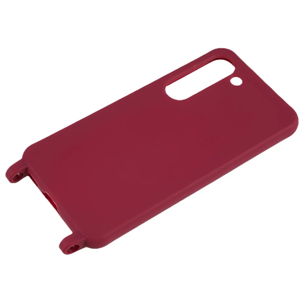 For Samsung Galaxy S23+ Soft TPU Phone Case Matte Finish Smartphone Cover with Wide Lanyard - Wine Red - 5