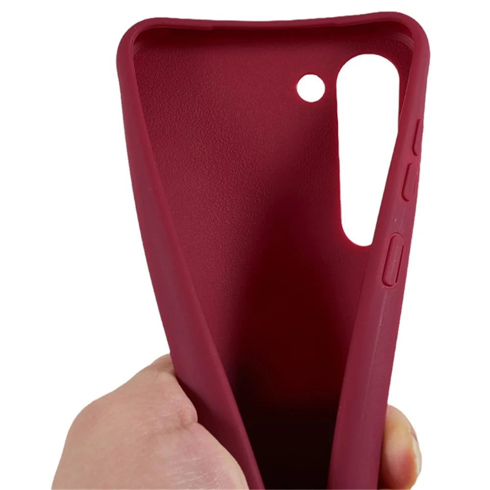 For Samsung Galaxy S23+ Soft TPU Phone Case Matte Finish Smartphone Cover with Wide Lanyard - Wine Red - 6