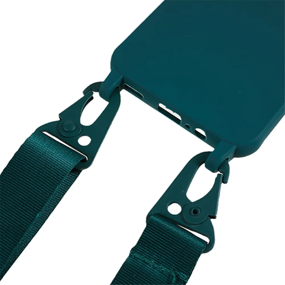 Soft TPU Phone Case for Samsung Galaxy A14 5G / A14 4G Matte Finish Shockproof Cover with Wide Lanyard - Dark Green - 3