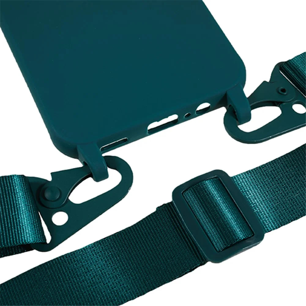 Soft TPU Phone Case for Samsung Galaxy A14 5G / A14 4G Matte Finish Shockproof Cover with Wide Lanyard - Dark Green - 4