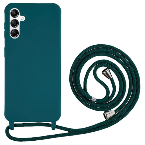 For Samsung Galaxy A14 5G / 4G TPU Case Fall-proof Back Cover with Lanyard - Dark Green - 1