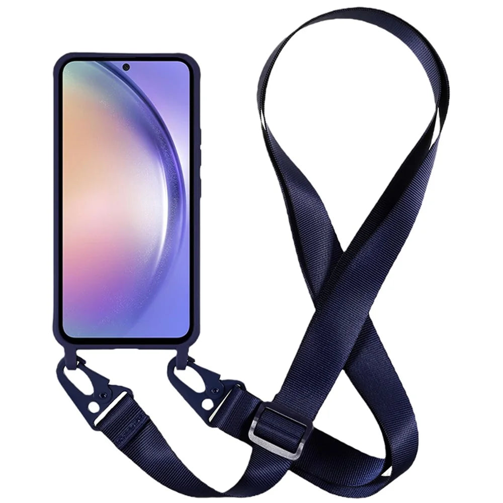 For Samsung Galaxy A54 5G Soft TPU Case Matte Finish Phone Protector with Wide Lanyard - Dark Blue - 2