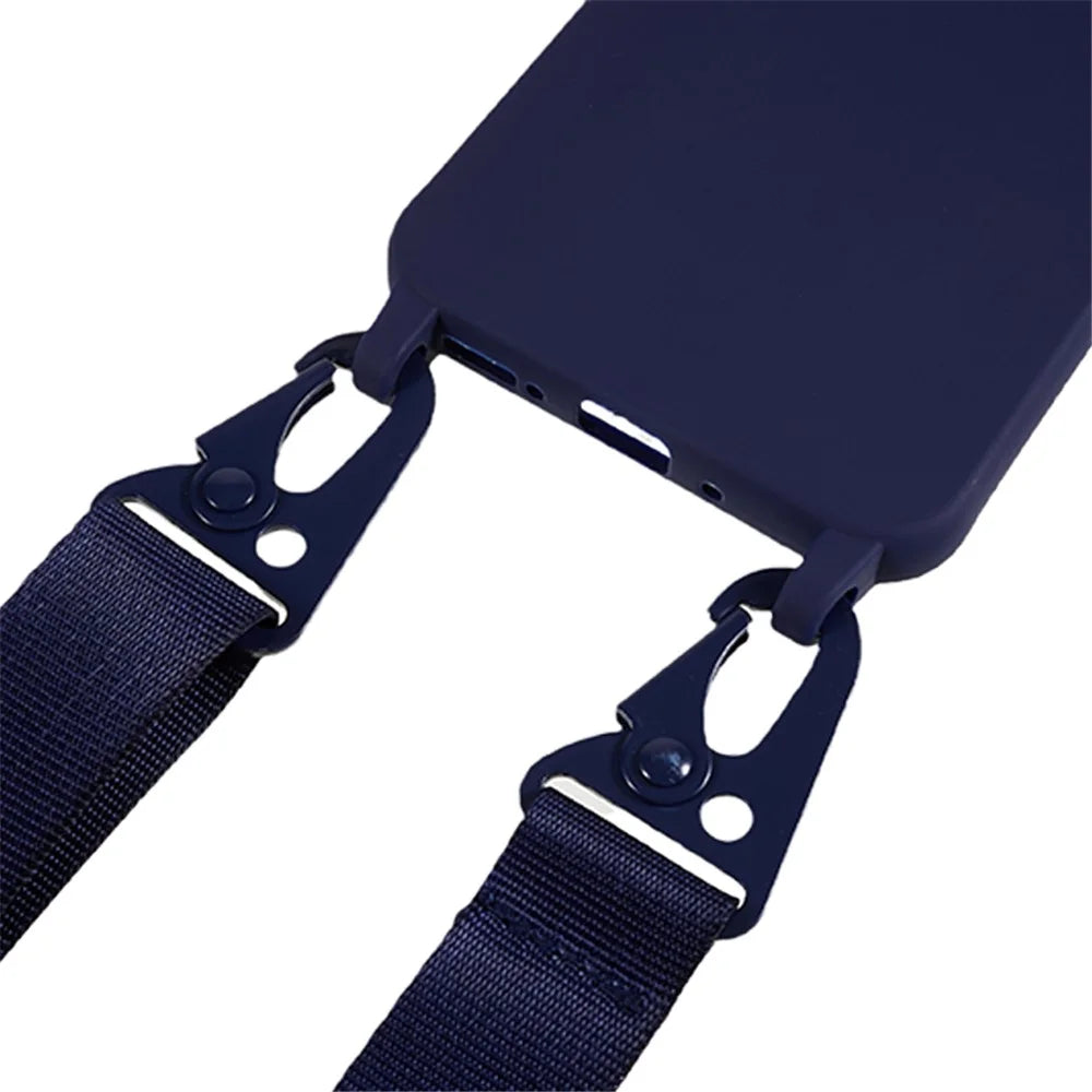 For Samsung Galaxy A54 5G Soft TPU Case Matte Finish Phone Protector with Wide Lanyard - Dark Blue - 3