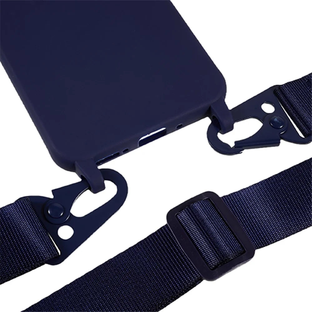 For Samsung Galaxy A54 5G Soft TPU Case Matte Finish Phone Protector with Wide Lanyard - Dark Blue - 4
