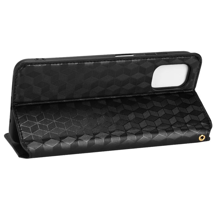 For Nokia G22 PU Leather Wallet Stand Phone Cover Rhombus Pattern Imprinted Phone Case - Black - 3