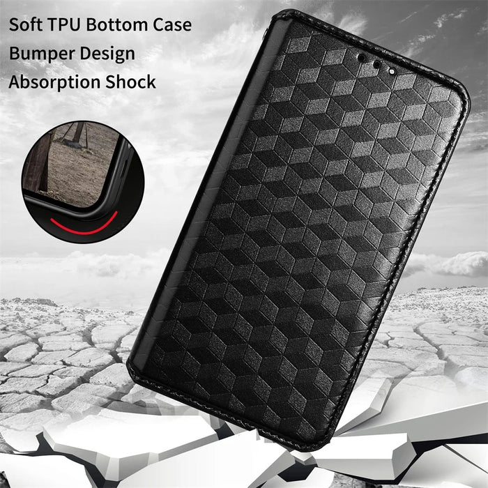 For Nokia G22 PU Leather Wallet Stand Phone Cover Rhombus Pattern Imprinted Phone Case - Black - 5