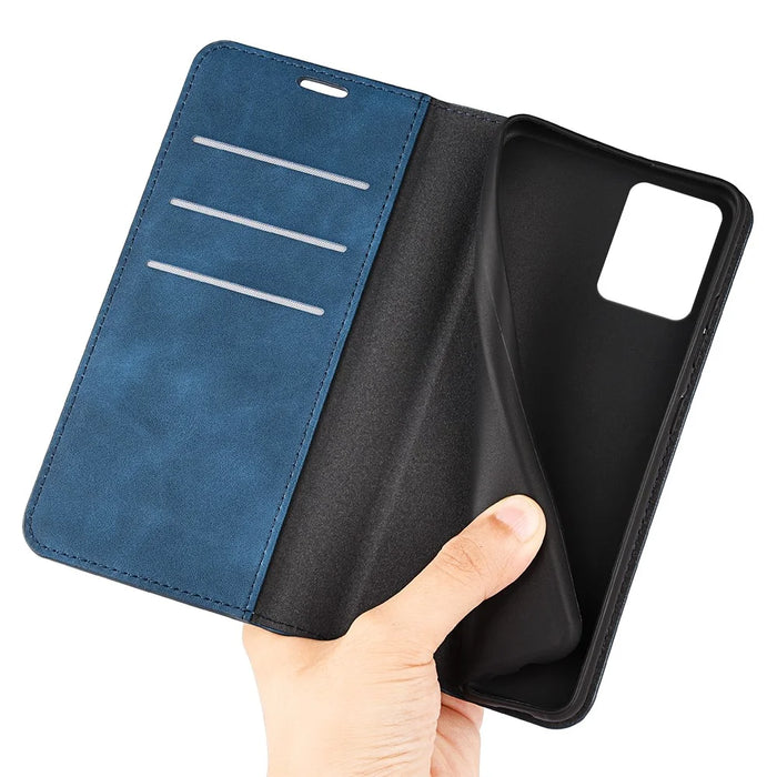 For Nokia G22 4G Magnetic Auto Closing Skin-touch Protective Shell Leather Stand Wallet Phone Case - Blue - 4