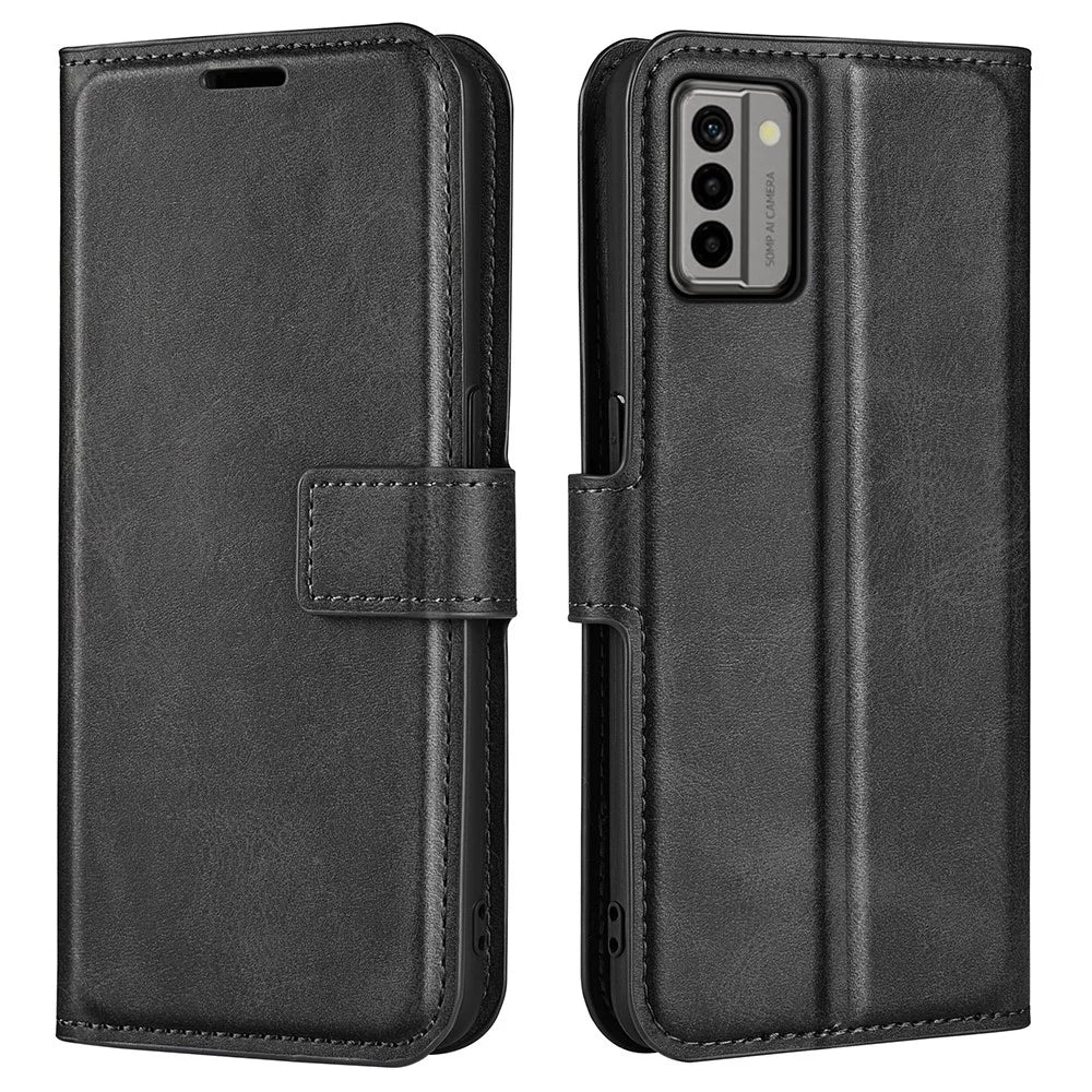 For Nokia G22 4G Leather Wallet Cell Phone Case Square Magnetic Clasp Calf Texture Stand Cover - Black - 1