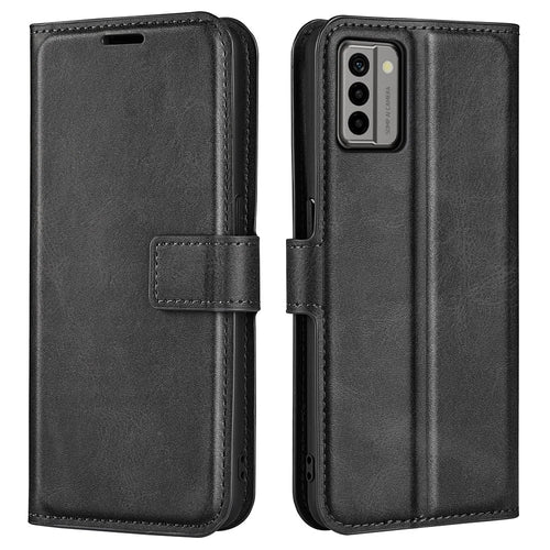 For Nokia G22 4G Leather Wallet Cell Phone Case Square Magnetic Clasp Calf Texture Stand Cover - Black - 1