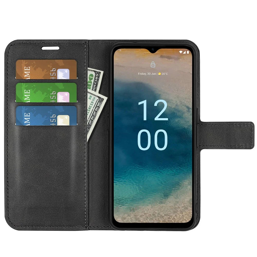 For Nokia G22 4G Leather Wallet Cell Phone Case Square Magnetic Clasp Calf Texture Stand Cover - Black - 2
