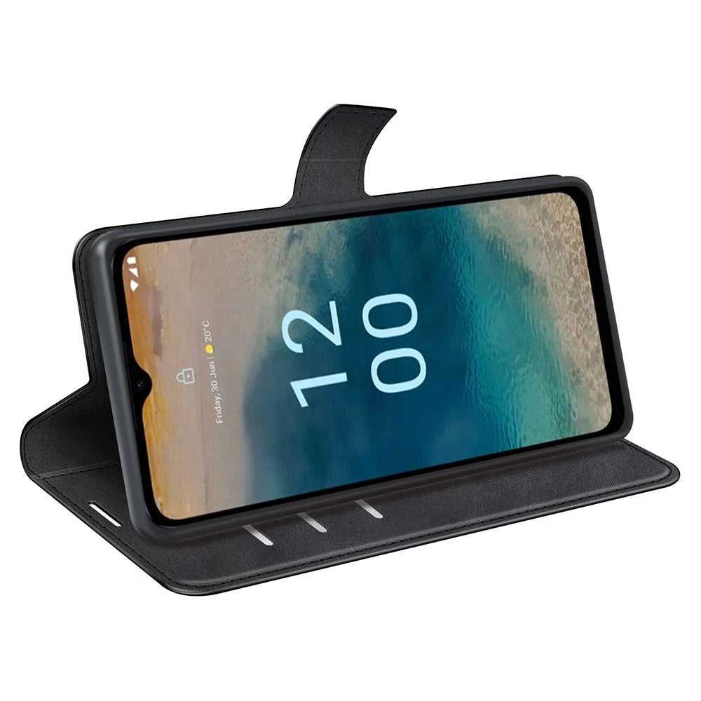 For Nokia G22 4G Leather Wallet Cell Phone Case Square Magnetic Clasp Calf Texture Stand Cover - Black - 3