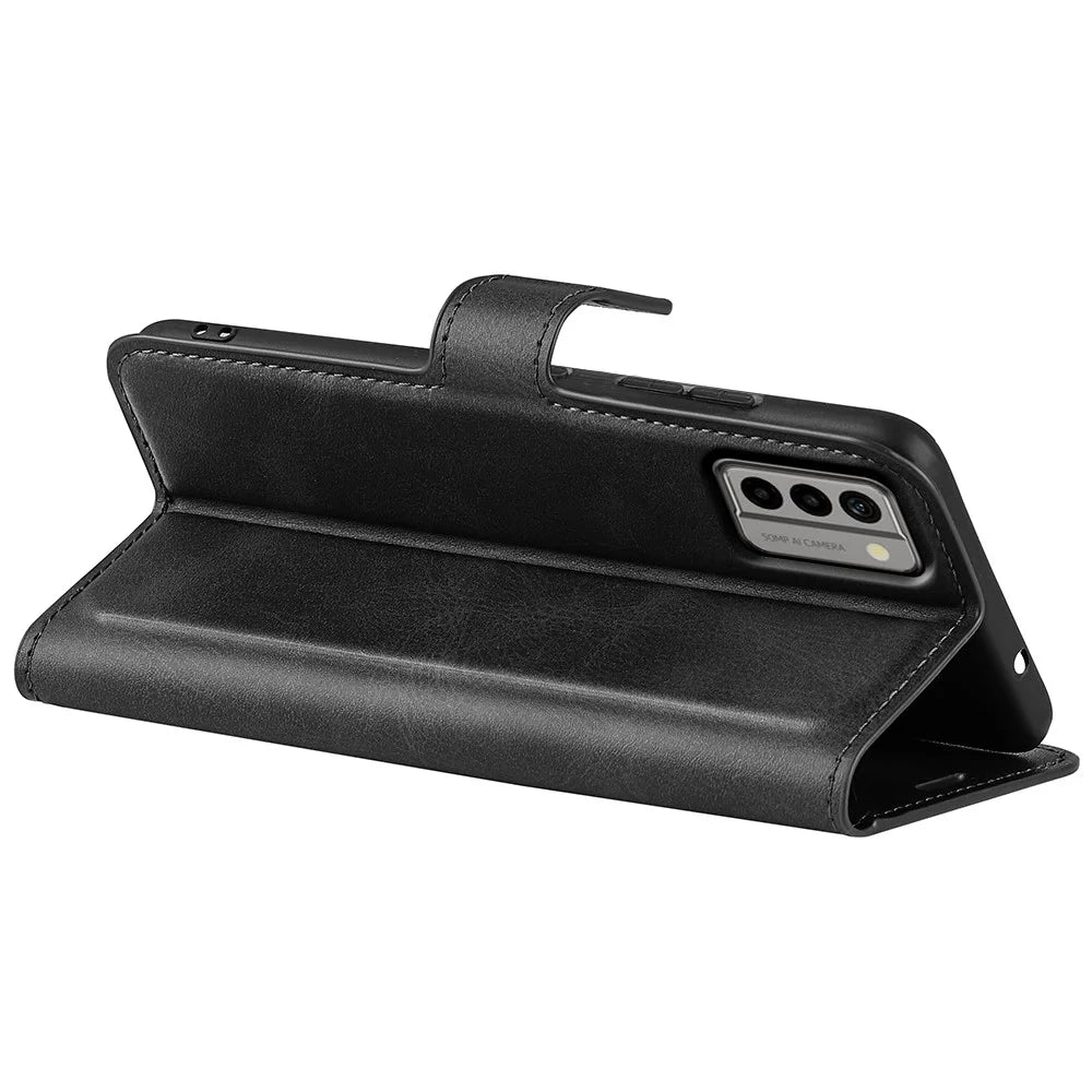 For Nokia G22 4G Leather Wallet Cell Phone Case Square Magnetic Clasp Calf Texture Stand Cover - Black - 4
