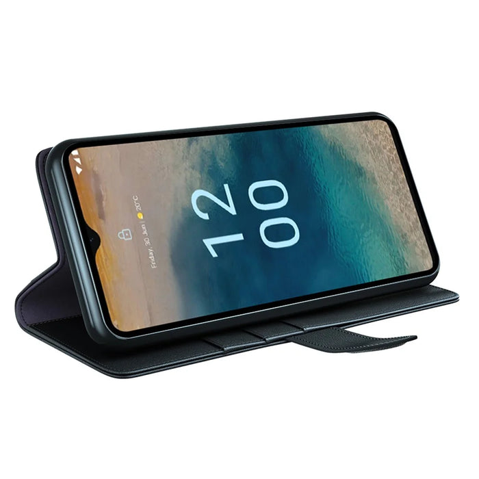 For Nokia G22 4G Genuine Cow Leather Wallet Phone Case Folding Stand Protective Cover - Black - 3