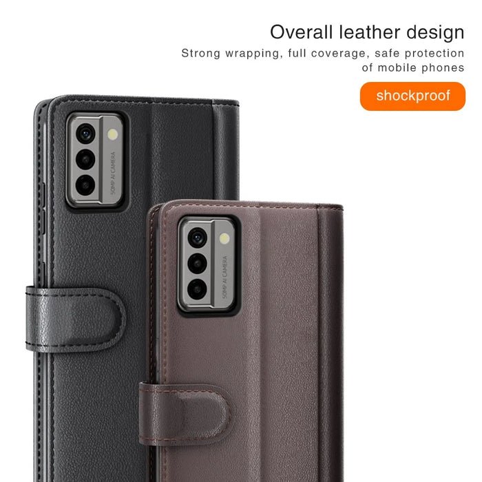 For Nokia G22 4G Genuine Cow Leather Wallet Phone Case Folding Stand Protective Cover - Black - 5