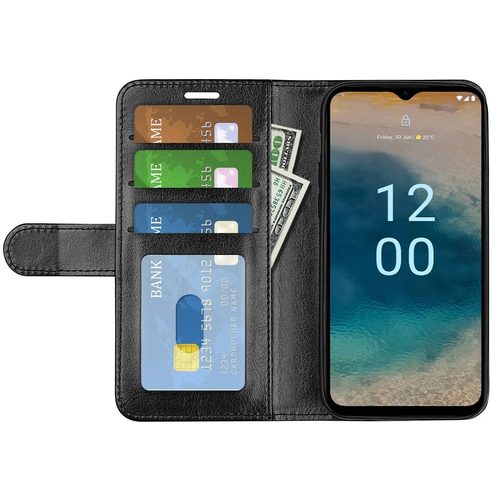 Flip Cover for Nokia G22 Crazy Horse Texture PU Leather Wallet Stand Anti-drop Phone Case - Black - 2