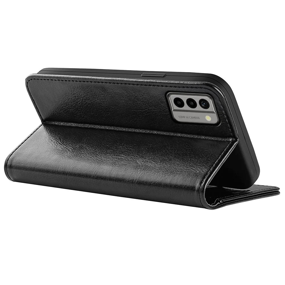 Flip Cover for Nokia G22 Crazy Horse Texture PU Leather Wallet Stand Anti-drop Phone Case - Black - 4