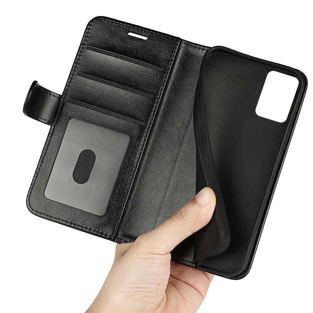 Flip Cover for Nokia G22 Crazy Horse Texture PU Leather Wallet Stand Anti-drop Phone Case - Black - 5