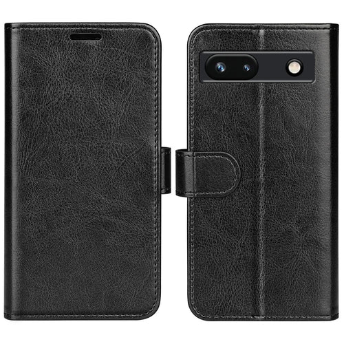 Stand Phone Case for Google Pixel 7a PU Leather Wallet Crazy Horse Texture Flip Cover - Black - 1