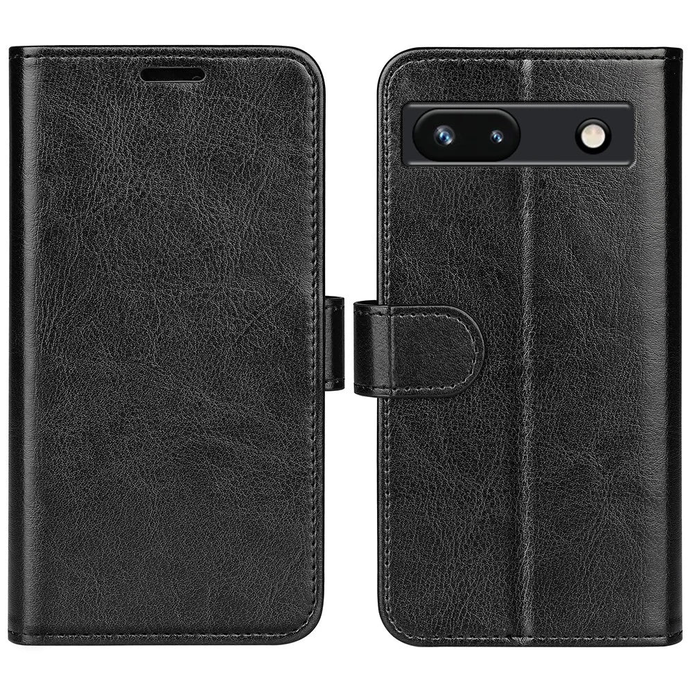 Stand Phone Case for Google Pixel 7a PU Leather Wallet Crazy Horse Texture Flip Cover - Black - 1