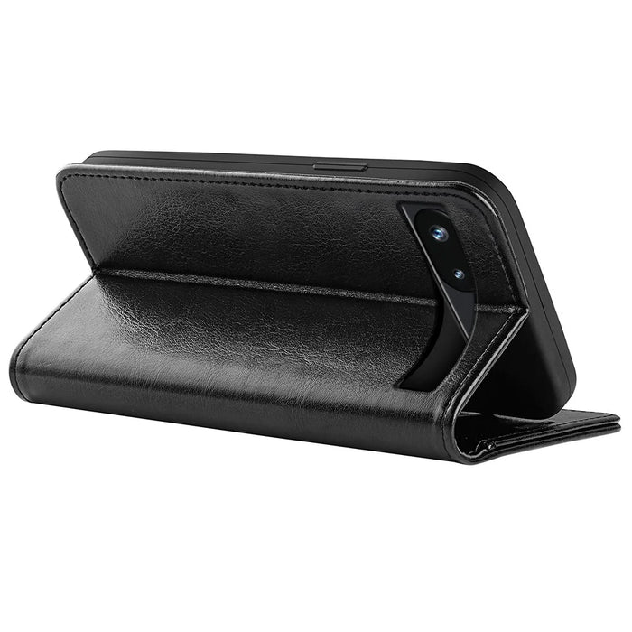 Stand Phone Case for Google Pixel 7a PU Leather Wallet Crazy Horse Texture Flip Cover - Black - 4