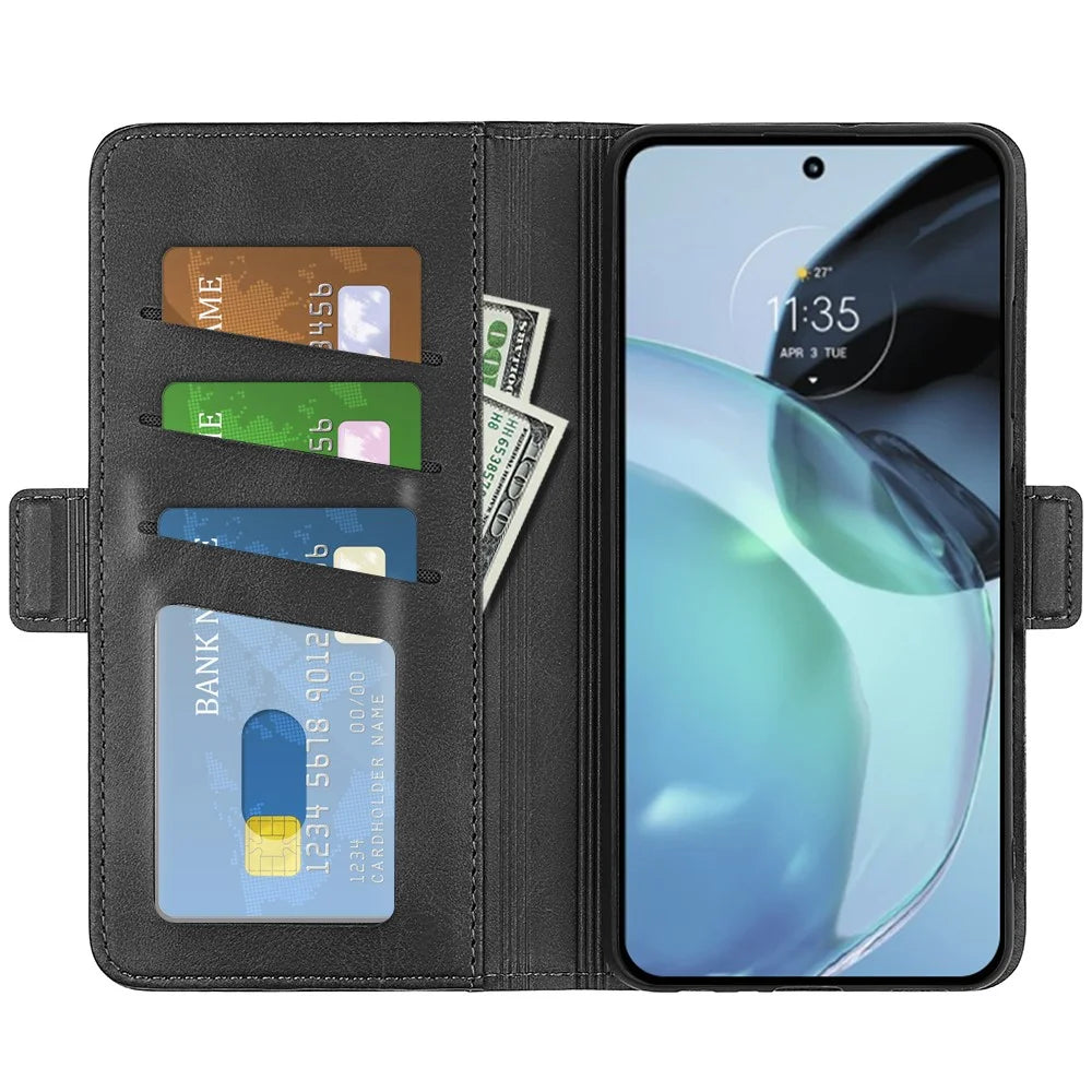 Flip Shell for Google Pixel 7a Calf Texture Cell Phone Cover Stand Wallet PU Leather Phone Case - Black - 2