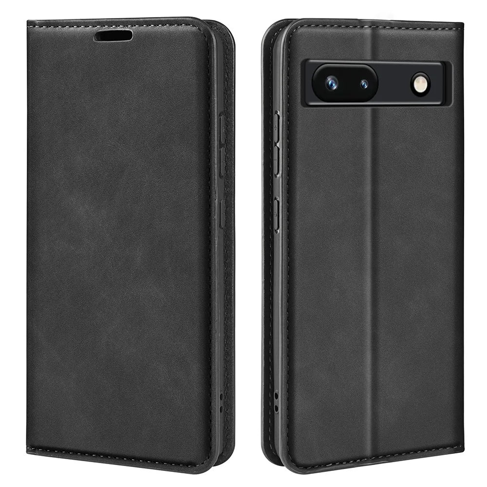 For Google Pixel 7a Magnetic Auto Closing Wallet Leather Phone Case Skin-touch Stand Anti-drop Shell - Black - 1