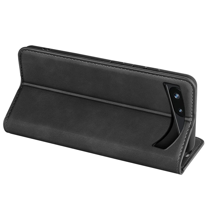 For Google Pixel 7a Magnetic Auto Closing Wallet Leather Phone Case Skin-touch Stand Anti-drop Shell - Black - 4