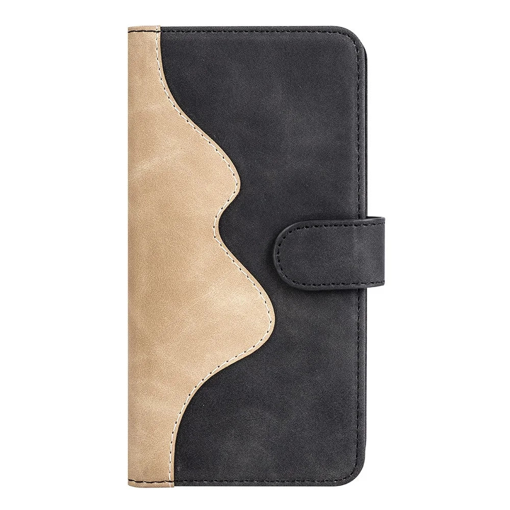 For Google Pixel 7a Leather Wallet Shockproof Phone Cover Dual Color Splicing Flip Stand Case - Black - 7