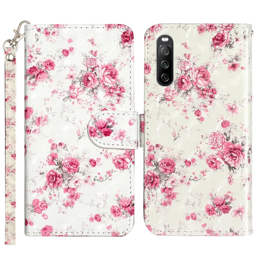 For Sony Xperia 10 V Phone Case 3D Pattern Printing Flip Stand PU Leather Wallet Drop-proof Cover with Strap - Roses - 1
