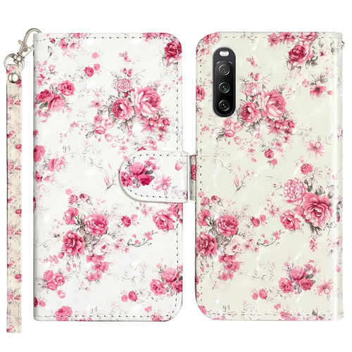 For Sony Xperia 10 V Phone Case 3D Pattern Printing Flip Stand PU Leather Wallet Drop-proof Cover with Strap - Roses - 1