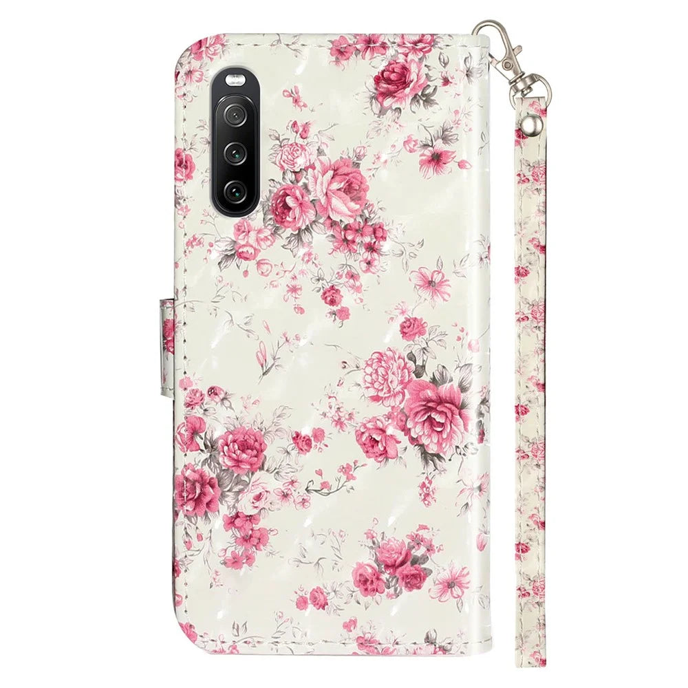 For Sony Xperia 10 V Phone Case 3D Pattern Printing Flip Stand PU Leather Wallet Drop-proof Cover with Strap - Roses - 7