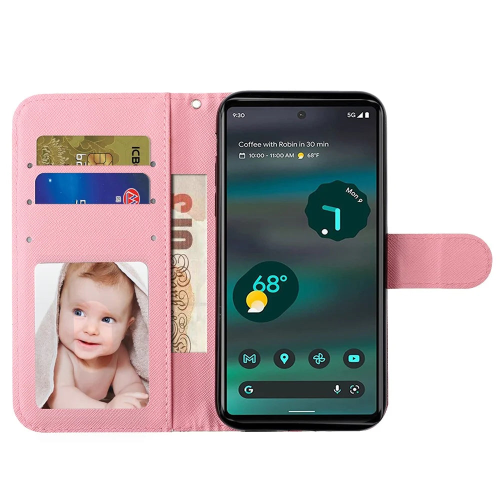 For Google Pixel 7a PU Leather 3D Pattern Printing Phone Case Stand Wallet Flip Cover with Strap - Roses - 2