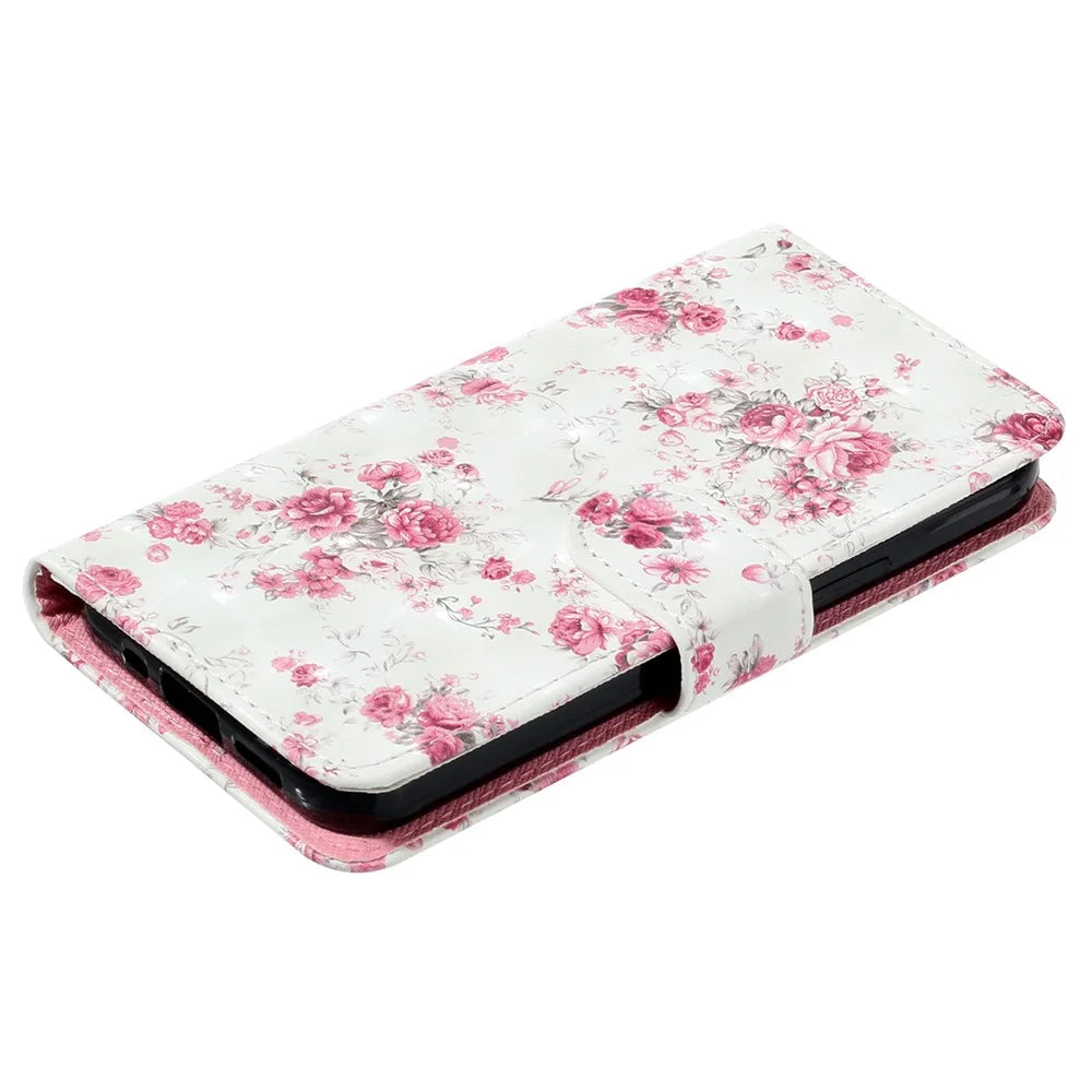 For Google Pixel 7a PU Leather 3D Pattern Printing Phone Case Stand Wallet Flip Cover with Strap - Roses - 4
