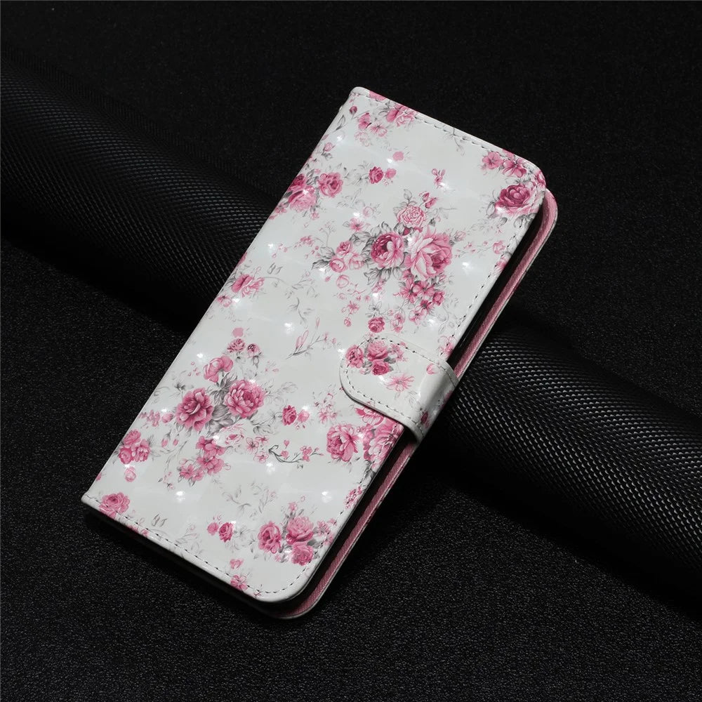 For Google Pixel 7a PU Leather 3D Pattern Printing Phone Case Stand Wallet Flip Cover with Strap - Roses - 5