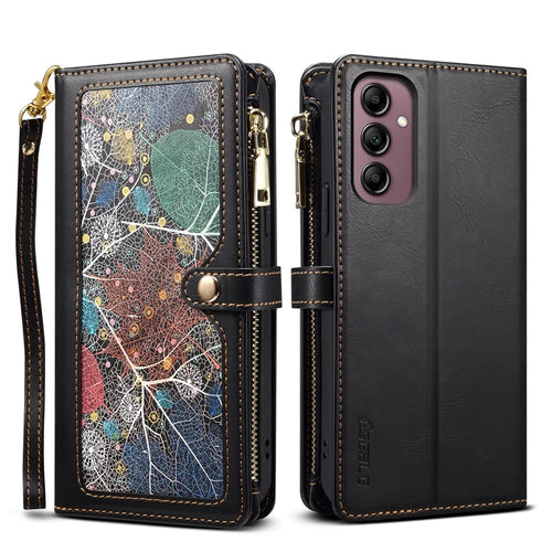 ESEBLE for Samsung Galaxy M54 5G / F54 5G RFID Blocking Leather Phone Case Zipper Pocket Wallet Stand Cover - Black - 1