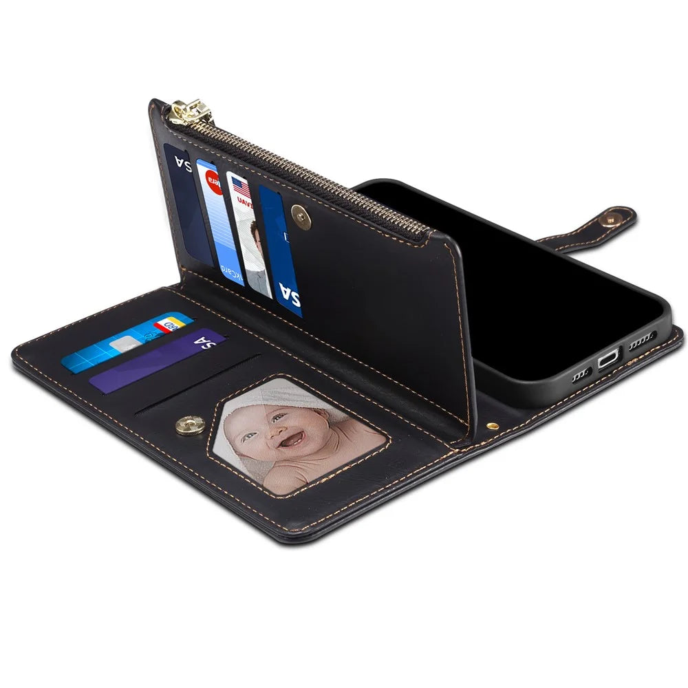 ESEBLE for Samsung Galaxy M54 5G / F54 5G RFID Blocking Leather Phone Case Zipper Pocket Wallet Stand Cover - Black - 3