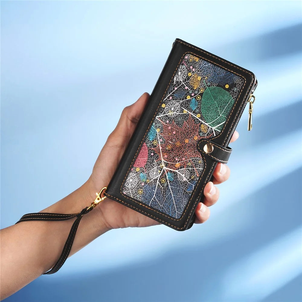 ESEBLE for Samsung Galaxy M54 5G / F54 5G RFID Blocking Leather Phone Case Zipper Pocket Wallet Stand Cover - Black - 7