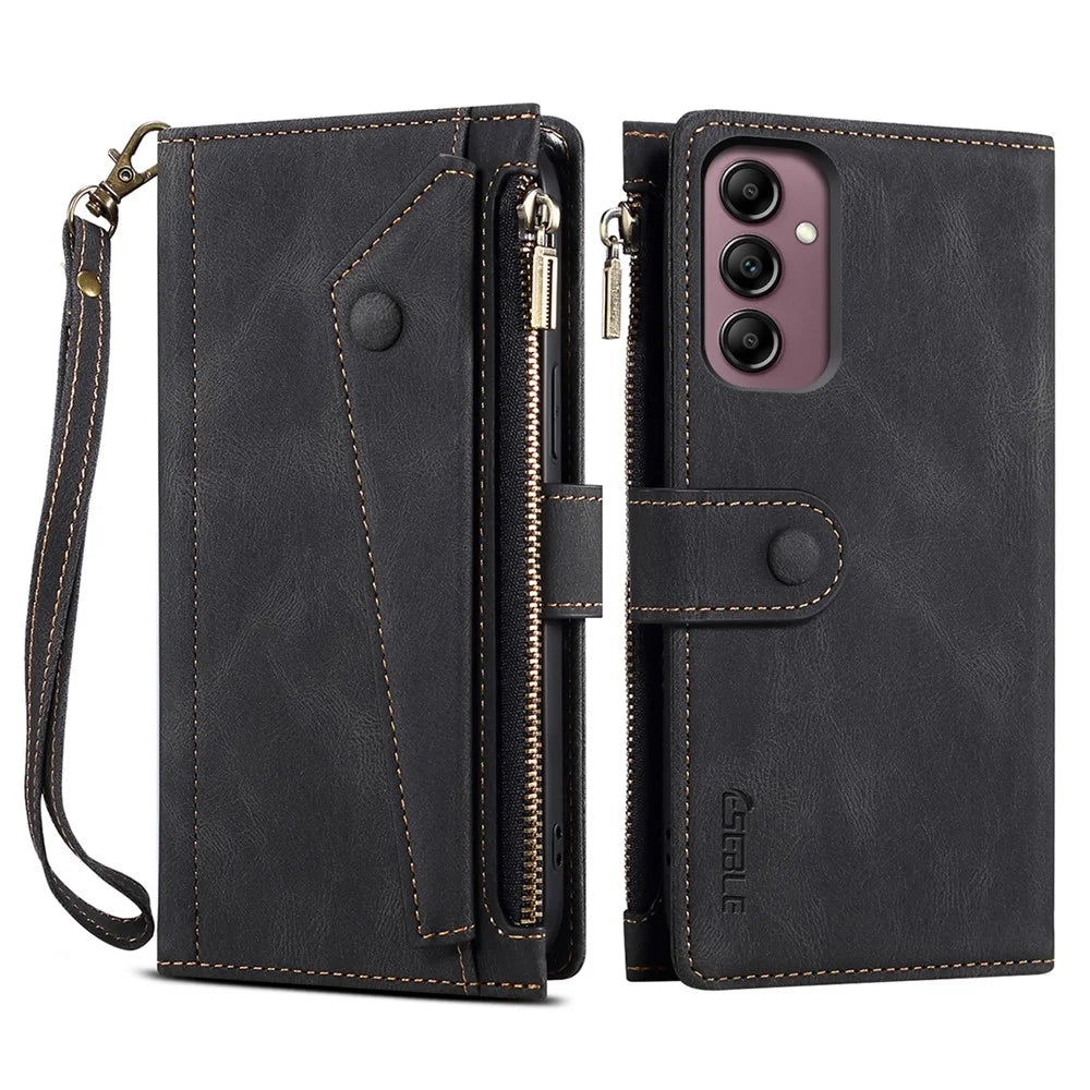 ESEBLE Star Series for Samsung Galaxy M54 5G / F54 5G Phone Stand Case Zipper Pocket Wallet Leather Phone Cover - Black - 1