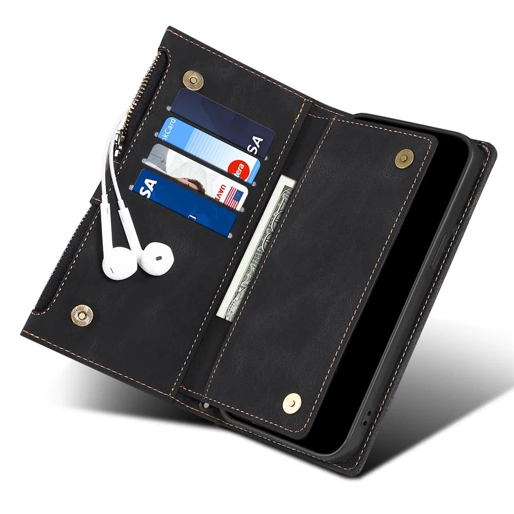 ESEBLE Star Series for Samsung Galaxy M54 5G / F54 5G Phone Stand Case Zipper Pocket Wallet Leather Phone Cover - Black - 6