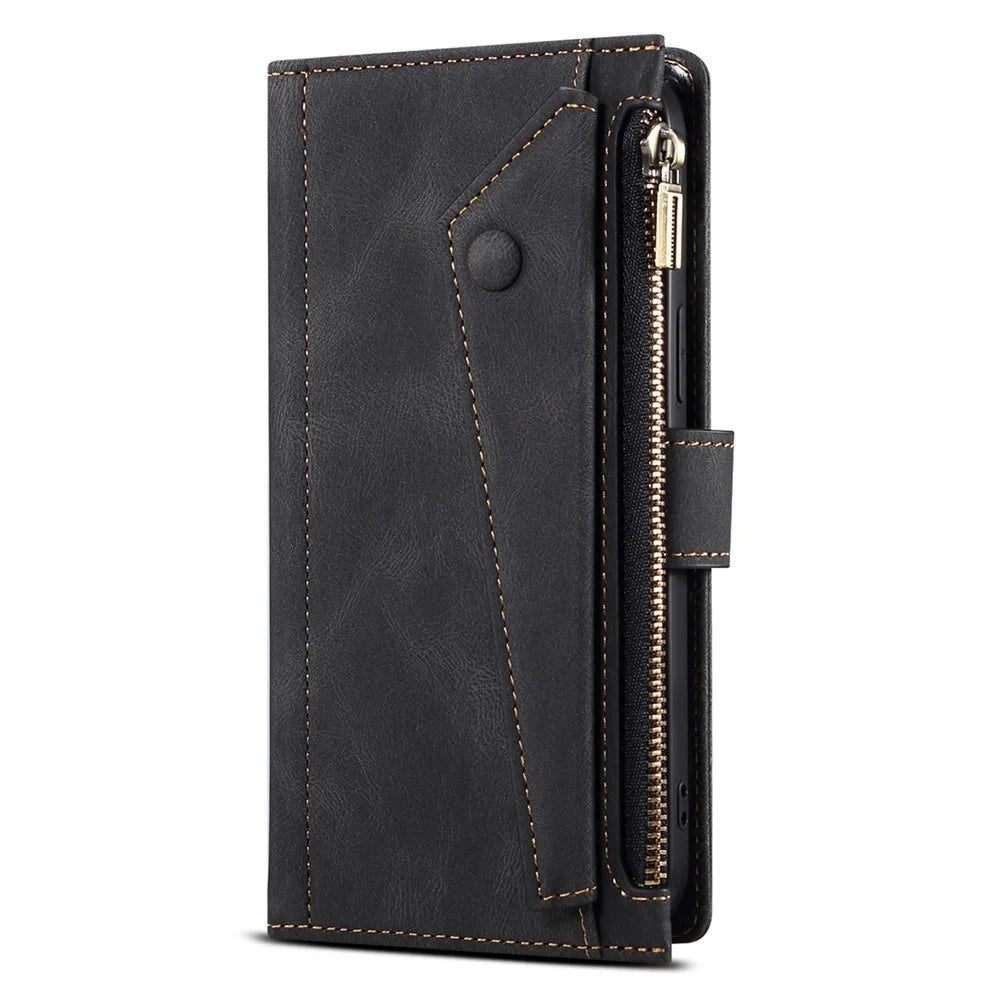 ESEBLE Star Series for Samsung Galaxy M54 5G / F54 5G Phone Stand Case Zipper Pocket Wallet Leather Phone Cover - Black - 7