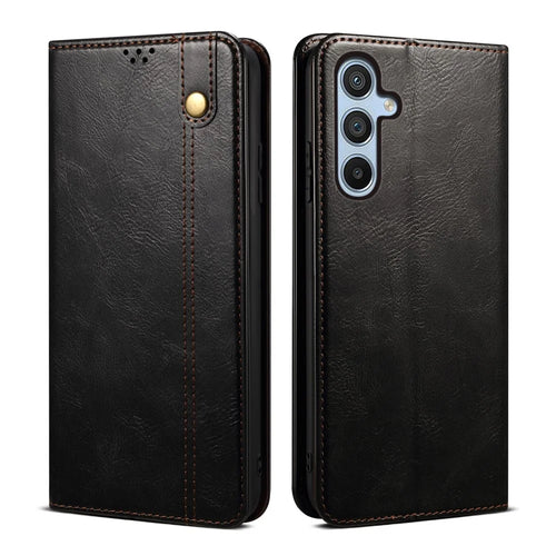 For Samsung Galaxy M54 5G / F54 5G Waxy Crazy Horse Texture Leather Wallet Phone Case Stand Cell Phone Cover - Black - 1