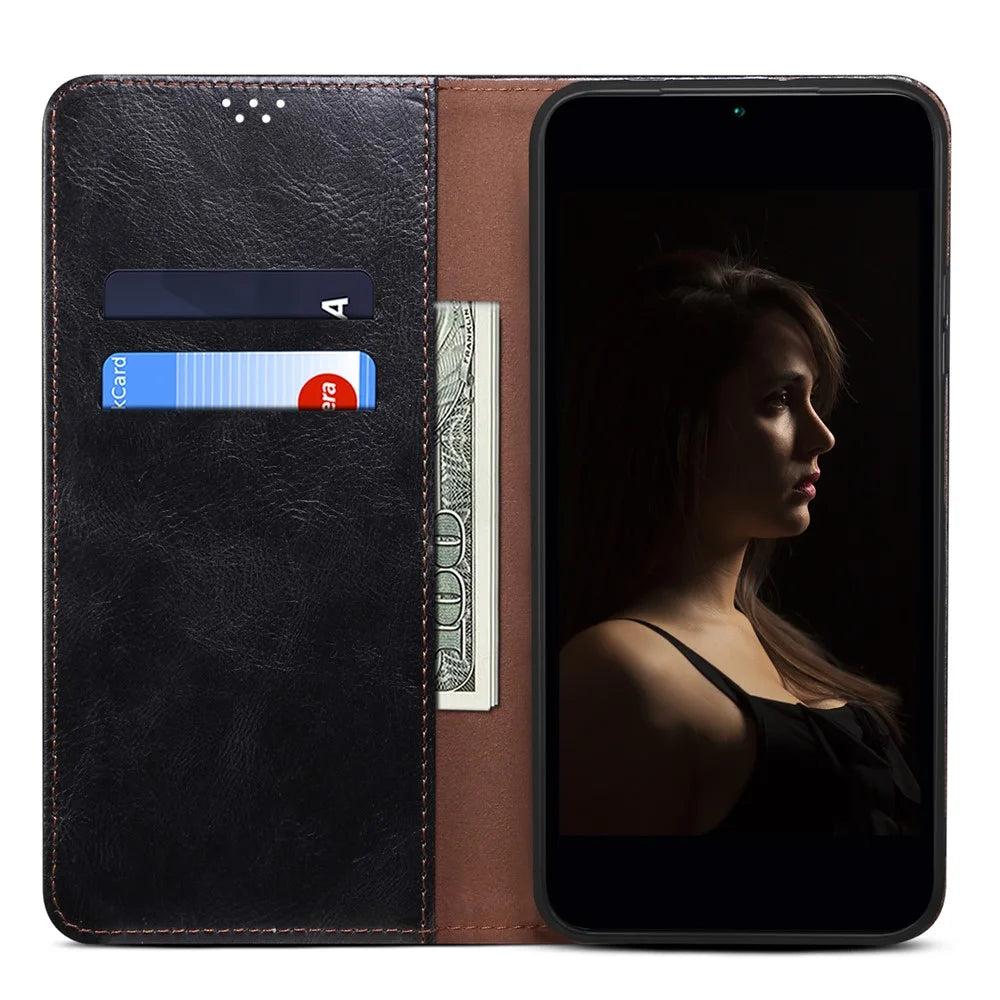 For Samsung Galaxy M54 5G / F54 5G Waxy Crazy Horse Texture Leather Wallet Phone Case Stand Cell Phone Cover - Black - 2