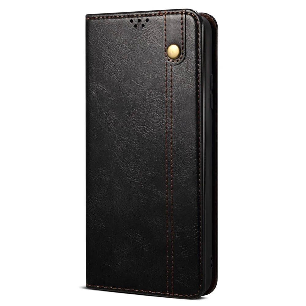 For Samsung Galaxy M54 5G / F54 5G Waxy Crazy Horse Texture Leather Wallet Phone Case Stand Cell Phone Cover - Black - 5