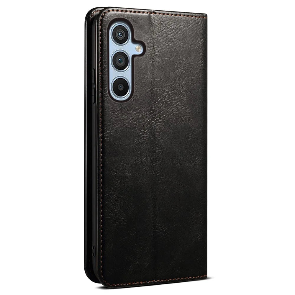 For Samsung Galaxy M54 5G / F54 5G Waxy Crazy Horse Texture Leather Wallet Phone Case Stand Cell Phone Cover - Black - 6