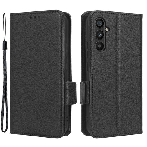 For Samsung Galaxy M14 5G Dual Magnetic Clasp Cover Wallet Stand Litchi Texture PU Leather+TPU Phone Case - Black - 1