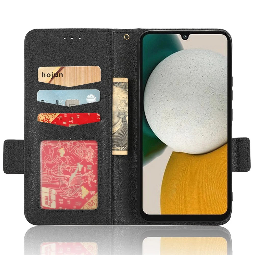 For Samsung Galaxy M14 5G Dual Magnetic Clasp Cover Wallet Stand Litchi Texture PU Leather+TPU Phone Case - Black - 2