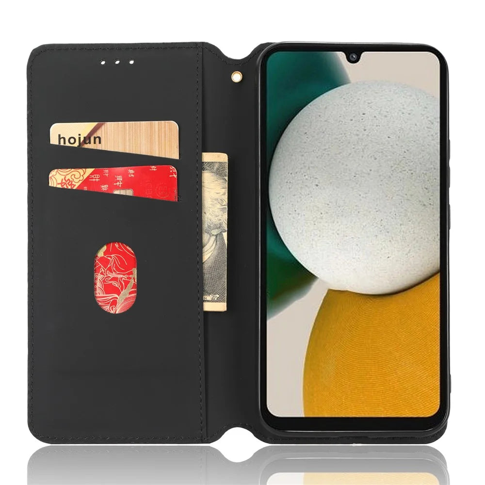 For Samsung Galaxy M14 5G Stand Phone Cover Wallet Imprinted Rhombus Pattern PU Leather+TPU Phone Case - Black - 2